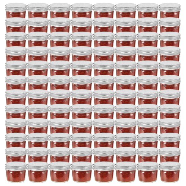 Szklane słoiki na dżem, srebrne pokrywki, 96 szt., 110 ml