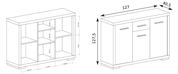 Komoda SALERNO 127,5 cm do Salonu Sypialni Dąb