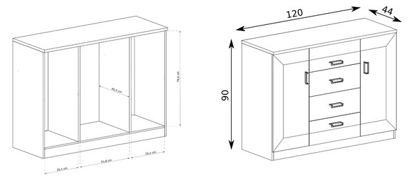 Komoda UDINE 120 cm do Salonu Sypialni Dąb lefkas