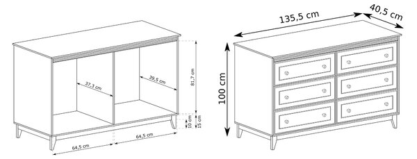 Komoda CUNEO 135,5 cm do Salonu Sypialni 6 Szuflad Kaszmir