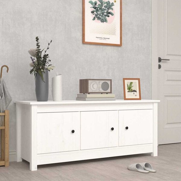 Szafka na buty, biała, 110x38x45,5 cm, lite drewno sosnowe