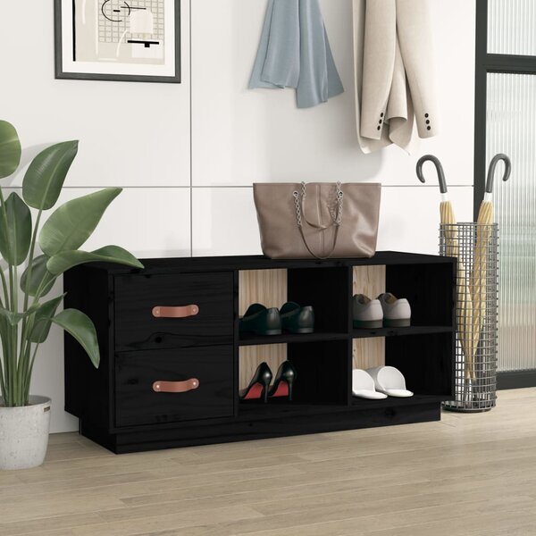 Szafka na buty, czarna, 100x34x45 cm, lite drewno sosnowe
