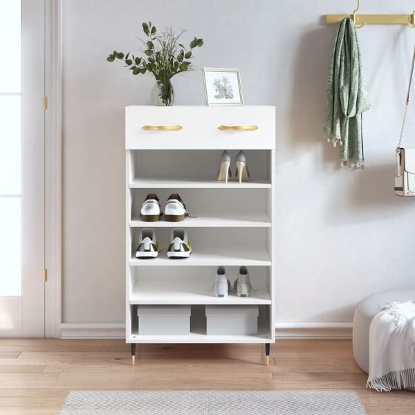 Szafka na buty, biała, 60x35x105 cm, materiał drewnopochodny