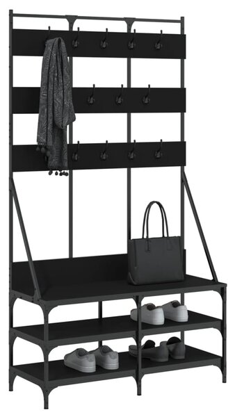 Wieszak na ubrania z miejscem na buty, czarny, 100x40x184 cm