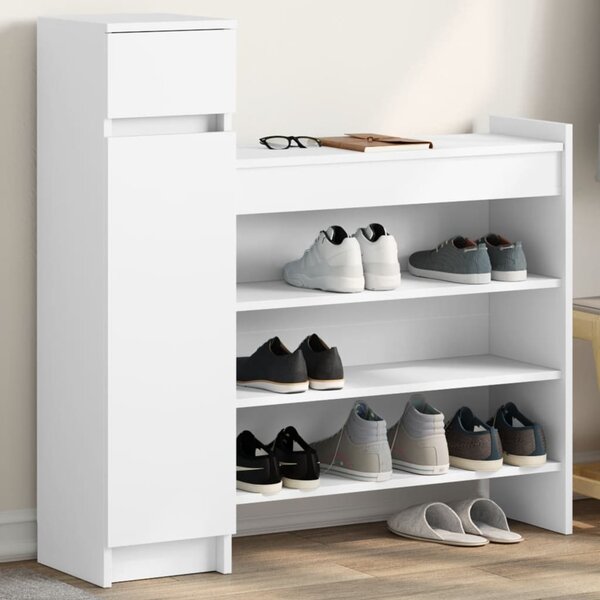 Szafka na buty, biała, 100,5x28x100 cm, materiał drewnopochodny