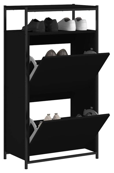 Szafka na buty, czarna, 60x34x112 cm, materiał drewnopochodny