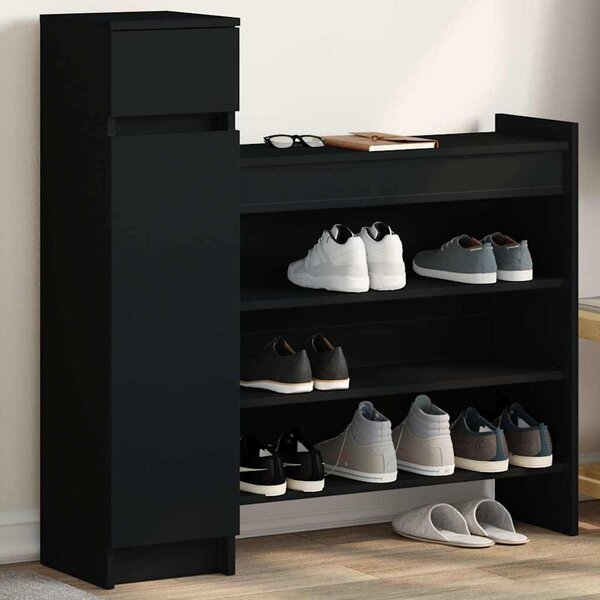 Szafka na buty, czarna, 100,5x28x100cm, materiał drewnopochodny