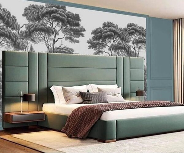 Rama łóżka z pojemnikiem i ścianką tapicerowaną Serra