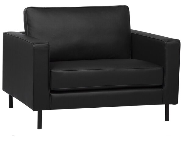 Skórzany fotel czarny nowoczesny z podłokietnikami retro metalowe nogi Savalen Beliani