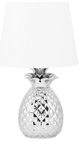 Lampa stołowa ceramiczna srebrny ananas z białym kloszem Pineapple Beliani