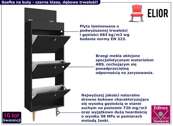 Czarna szafka na buty z kontenerkami i schowkiem - Eger 5X