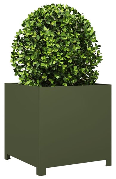 Donica ogrodowa, oliwkowozielona, 50x50x50 cm, stalowa