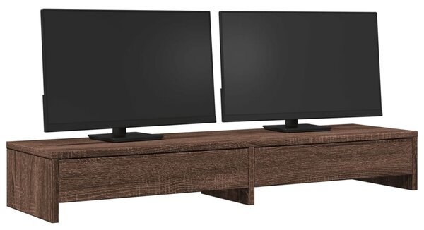 Podstawka pod monitor, z szufladami, brązowy dąb, 100x27x15 cm