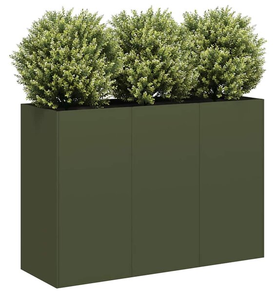 Donica, oliwkowa, 120x40x80 cm, stal walcowana na zimno