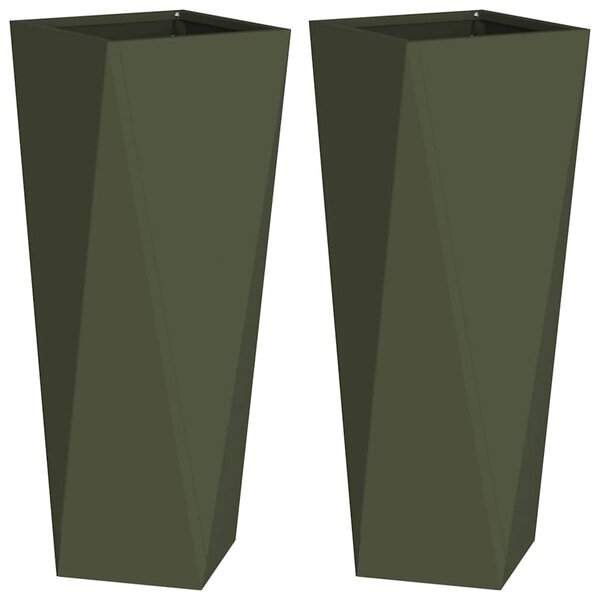 Donica 2 pcs Zielony oliwkowy 30 x 30 x 75 cm Stal