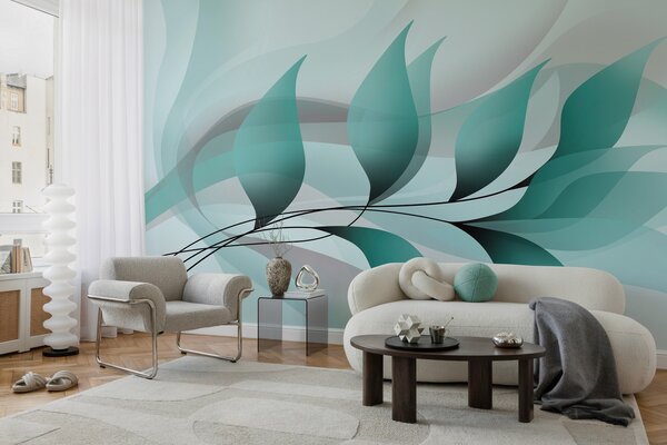 Fototapety elegancka gałązka z turkusowymi liśćmi , Fototapety Natura, Fototapety Liście, w05660v1 : Uwalls.pl
