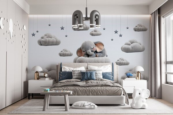 Fototapety uroczy mały słonik w stylu 3D, śpiący wśród puszystych chmur, Fototapety Zwierzęta, w05754 : Uwalls.pl