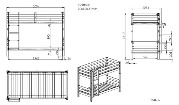Białe piętrowe łóżko dziecięce 90x200 cm Pino – Vipack
