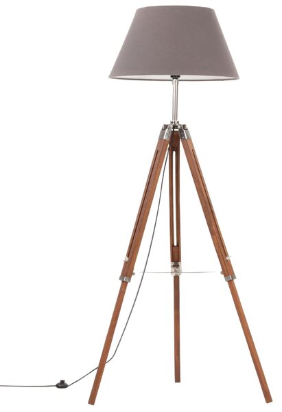 Lampa podłogowa na trójnogu, brązowo-szara, tek, 141 cm