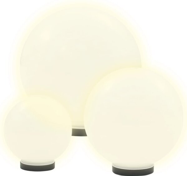 Lampy zewnętrzne LED, 3 szt., kule 20/30/40 cm, PMMA