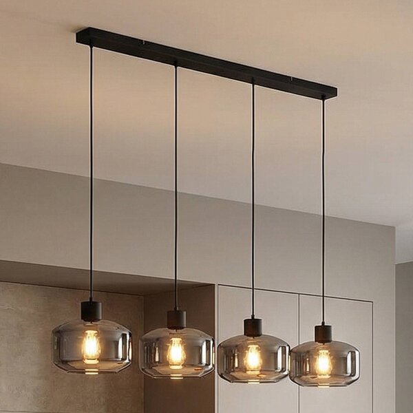 Lampa wisząca szklana Hildur Lindby, możliwość ściemniania, aluminiowy / szary / cynkowy, salon / jadalnia, szkło
