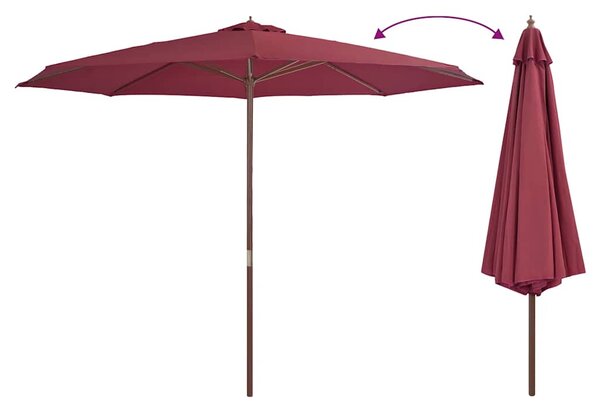 Parasol ogrodowy na drewnianym słupku, 350 cm, burgundowy