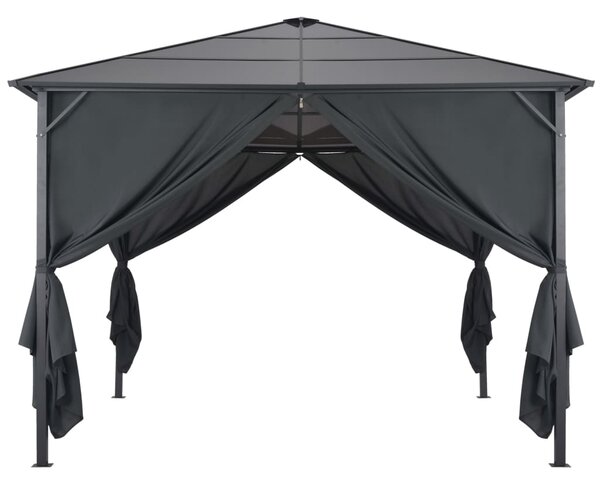 Altana ogrodowa z zasłonami, aluminiowa, 3 x 3 m, czarna