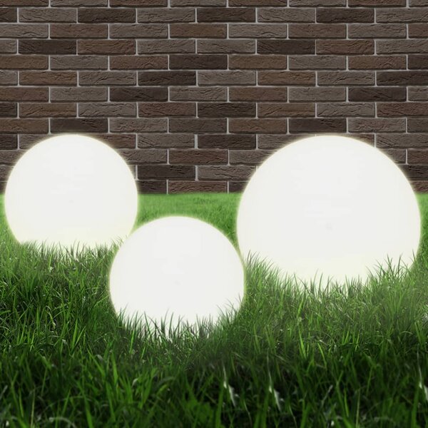 Zestaw 6 kulistych lamp ogrodowych LED, 20/30/40 cm, PMMA