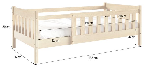 Drewniane łóżko dziecięce ELSA 80x160 cm Pojedyncze drewniane Łóżko dla dzieci Sosna