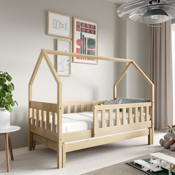 Łóżko dziecięce BAMBINA 80x160 cm Podwójne łóżko w kształcie domku Naturalne Drewno Sosna