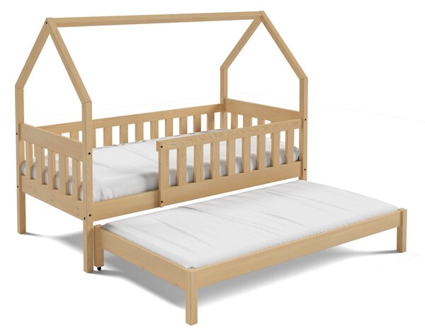 Łóżko dziecięce BAMBINA 80x160 cm Podwójne łóżko w kształcie domku Naturalne Drewno Sosna