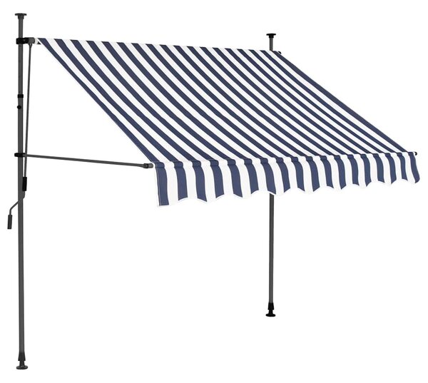 Ręcznie zwijana markiza z LED, 150 cm, niebiesko-biała