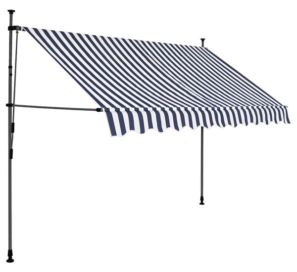 Ręcznie zwijana markiza z LED, 250 cm, niebiesko-biała