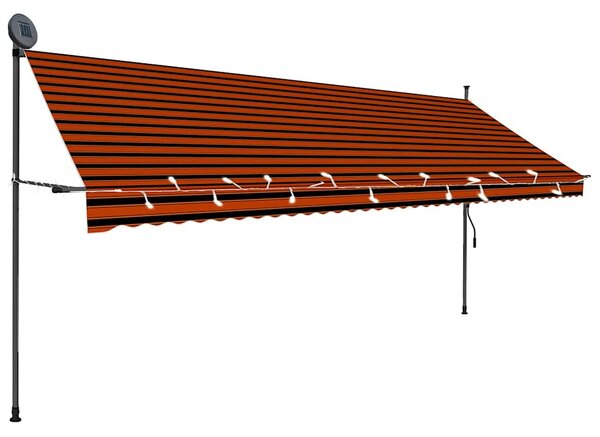 Ręcznie zwijana markiza z LED, 400 cm, pomarańczowo-brązowa