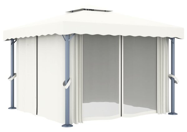 Altana ogrodowa z zasłonami, 3 x 3 m, kremowa, aluminium