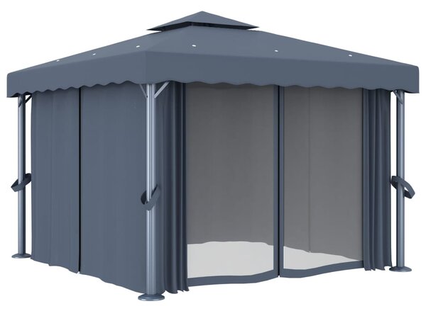 Altana ogrodowa z zasłonami, 3 x 3 m, antracytowa, aluminium