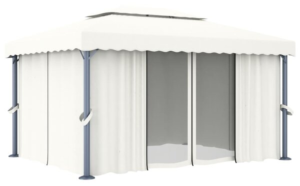 Altana ogrodowa z zasłonami, 4 x 3 m, kremowa, aluminium