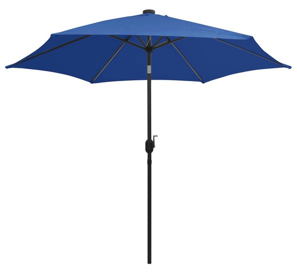 Parasol ogrodowy z LED i aluminiowym słupkiem 300 cm, niebieski