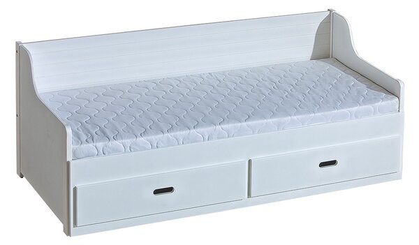 Masseno łóżko dziecięce SAMMY 80X200 cm z szufladą i barierką zabezpieczającą, łóżko pojedyncze dla dziewczynek i chłopców Białe