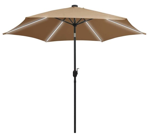 Parasol ogrodowy z LED i aluminiowym słupkiem, 300 cm, taupe