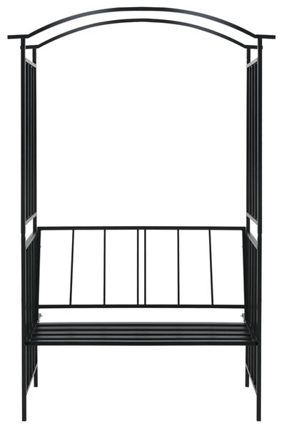 Pergola ogrodowa z ławką, czarna, 128x50x207 cm, żelazna