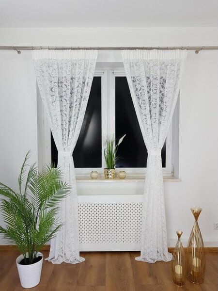 Firana gotowa z markizety 135x250 cm - haft 3D, taÅma marszczÄ ca, tasiemka do kokona, biaÅa