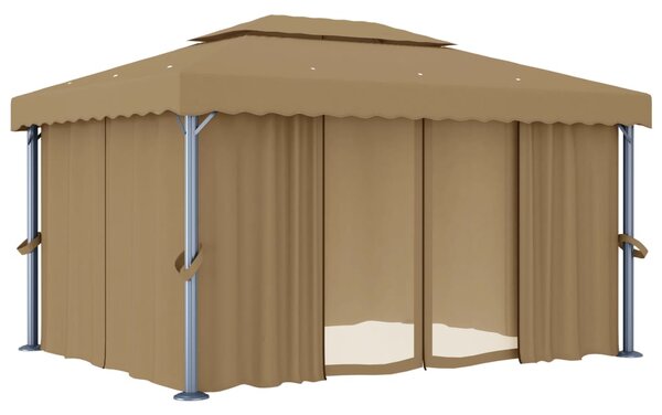 Altana ogrodowa z zasłonami, 4 x 3 m, kolor taupe, aluminium
