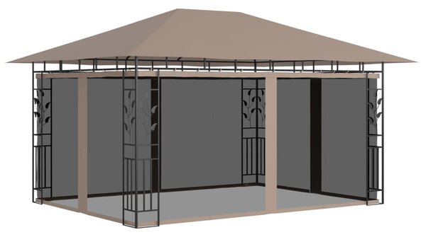Altana z moskitierą i sznurem lampek LED, 4x3x2,73 cm, taupe