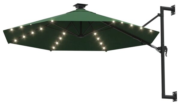 Parasol ogrodowy z LED, ścienny, 300 cm, zielony