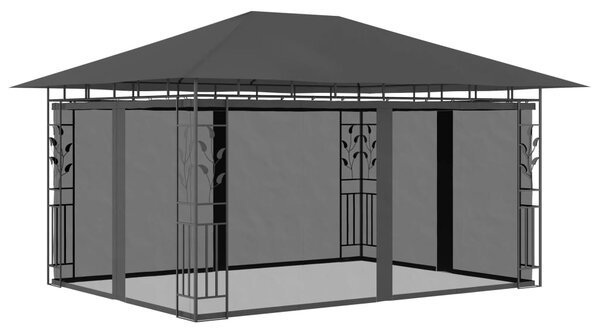 Altana z moskitierą i sznurem lampek LED, 4x3x2,73 cm, antracyt
