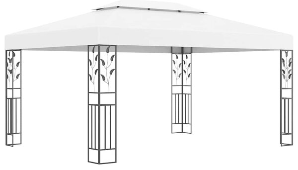 Altana z podwójnym dachem i sznurem lampek LED, 3x4 m, biała