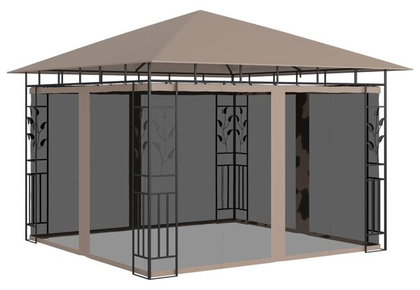 Altana z moskitierą i sznurem lampek LED, 3x3x2,73 cm, taupe