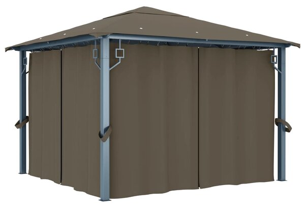 Altana z zasłonami i lampkami LED, 3x3 m, taupe, aluminium