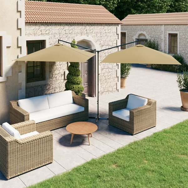 Podwójny parasol ogrodowy, stalowy słupek, taupe, 600x300 cm